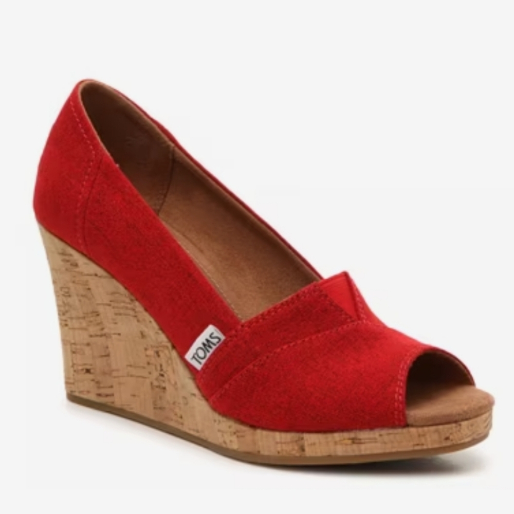 TOMS Red Canvas Wedge Shoes